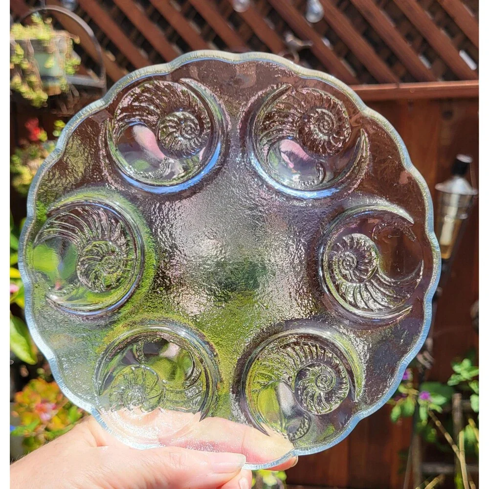 Toscany Clear Crystal Glass Escargot Plates - Set of 2 - 1950s